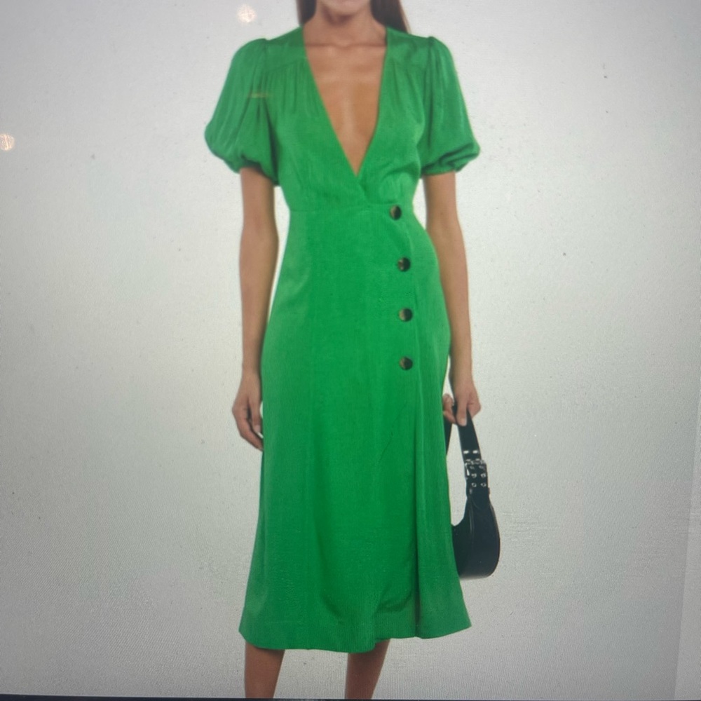 Ganni puff sleeve ripstop wrap midi dress